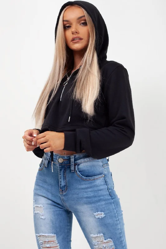 Black Oversized Crop Hoodie